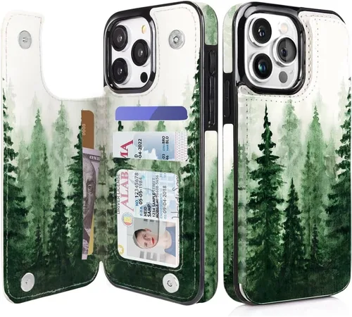 Vista 60 de uCOLOR - Funda tipo cartera para iPhone 15 con tarjetero y diseño de lunares con leche de almendra Bloqueo RFID de piel sintética para mujeres