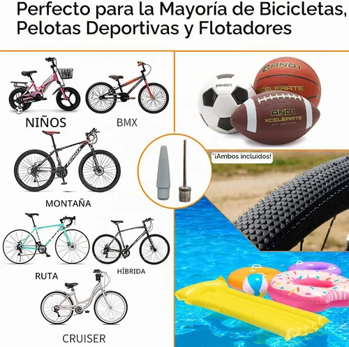Vista 6 de Lumintrail Mini bomba de bicicleta portátil para válvulas Presta y Schrader - Bomba de aire para neumáticos de bicicleta con manómetro - Bola