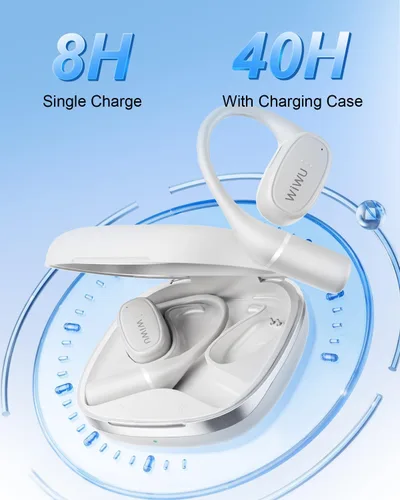 Vista 6 de Auriculares de oreja abierta, auriculares inalámbricos Bluetooth con 2 micrófonos, control táctil, cancelación de ruido ENC, auriculares deportivos