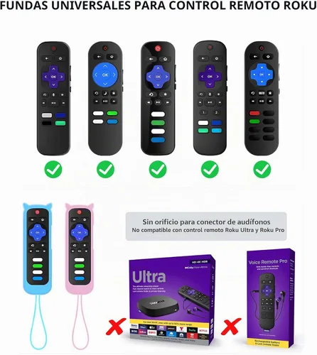 Vista 2 de ONEBOM - Juego de 2 fundas para control remoto Roku con diseño de orejas de Azul resplandor y rosa brillante