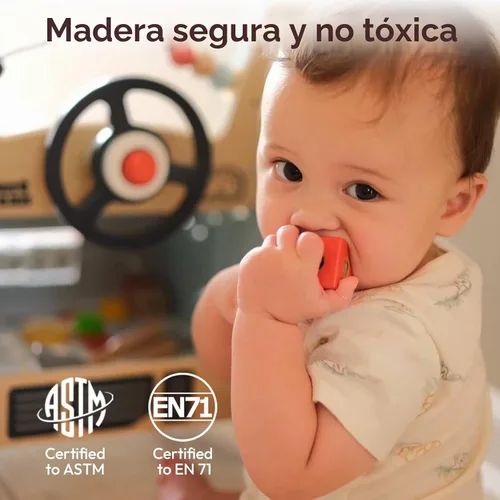 Vista 7 de Giant bean - Andador de bebé de madera con centro de actividades – Herramienta con tema de tráfico de automóviles, clasificador de formas de banco