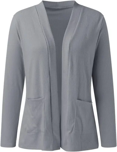 Vista 2 de Cárdigan de manga larga para mujer, ligero, cuello acanalado, suave, cárdigan de punto para mujer, cárdigan pesado