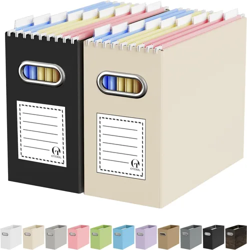 Vista 16 de Oterri Caja Organizadora de Archivos de Cartón para Carpetas Colgantes Tamaño Carta, Caja de Archivos para Escritorio de Computadora, Archivador