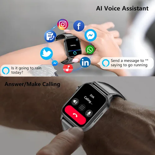 Vista 6 de Reloj inteligente negro para hombres/mujeres, rastreador de fitness de 1.85 pulgadas con monitor de frecuencia cardíaca/linterna, IP67 impermeable