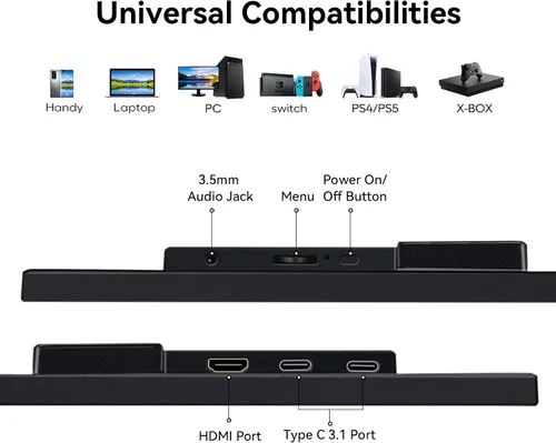 Vista 6 de Monitor portátil de 18.5 pulgadas 120Hz FHD 1080P HDMI USB-C, 99% sRGB, monitores de juegos HDR Altavoces incorporados Kickstand y VESA Segunda