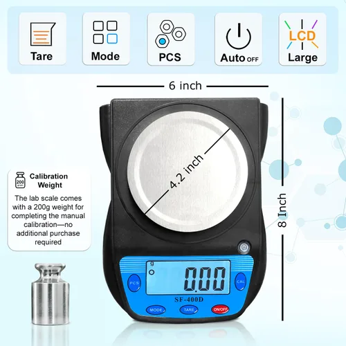 Vista 4 de Báscula digital científica de 21.16 oz x 0.00 oz de equilibrio de laboratorio de 6 unidades de precisión báscula electrónica de laboratorio química