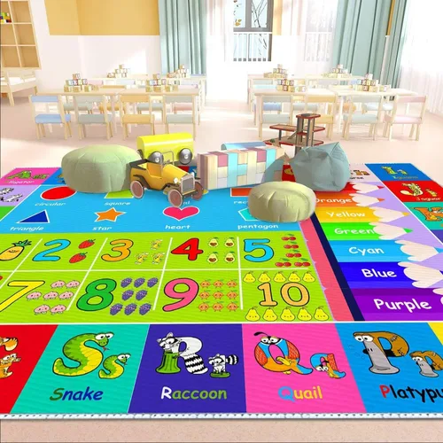 Vista 9 de Alfombra de juego del alfabeto para niños, 4 x 6 pies, con números ABC y formas, educativa, aprendizaje infantil, sala de juegos, aula, jardín