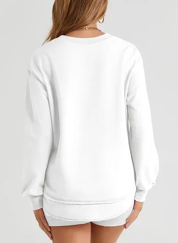 Vista 3 de SHEWIN Sudadera de gran tamaño para mujer, casual, de otoño, manga larga, cuello redondo, sin botones
