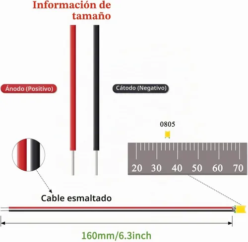 Vista 3 de DiCUNO 100 diodos emisores de luz SMD 0805 pre-cableados, micro LED pre-soldados para bricolaje, proyectos científicos, longitud del cable 6.3 in