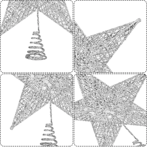 Vista 3 de ADXCO Decoración de metal para árbol de Navidad, estrella con purpurina para árbol de Navidad con alambre brillante en relieve, para decoración