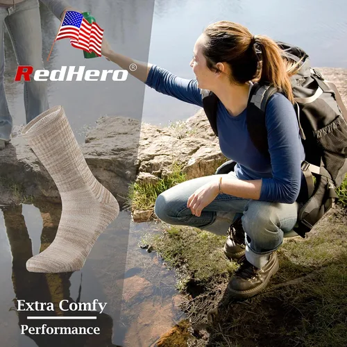 Vista 2 de Calcetines acolchados de lana merino para mujer con ligeros y suaves térmicos, para senderismo, senderismo, golf, senderismo, casual, para mujer