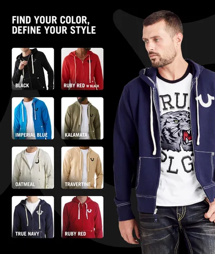 Vista 4 de True Religion - Sudadera con capucha y cremallera con logotipo de Buda para hombre