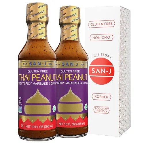 Vista 18 de San-J - Paquete variado Spice of Life - Teriyaki, salsa de naranja, szechuan, maní tailandés - Salsas de cocina sin gluten - Sin OGM - Botellas
