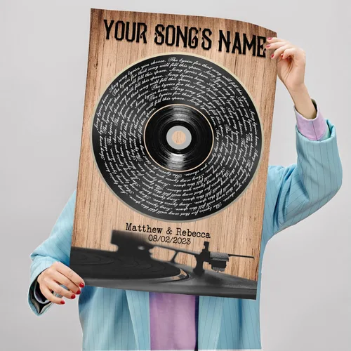 Vista 6 de H-DEWALL Póster personalizado de letras de canciones, regalo de boda único para parejas, personaliza con tus propias fotos, nombres y fecha, sin