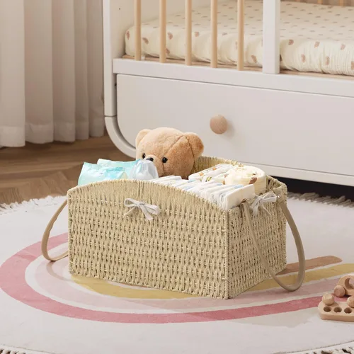 Vista 4 de HBlife Organizador de Caddy de Pañales, Cesta de Almacenamiento Grande Tejida a Mano para Pañales y Artículos Esenciales del Bebé - Diseño Curvo