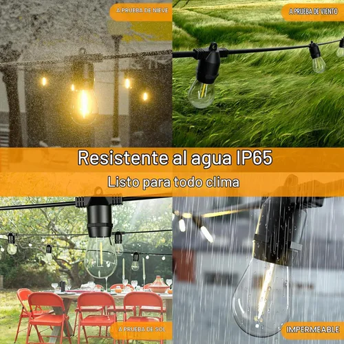 Vista 2 de Cadena de luces LED para exteriores de 27 pies, IP65 Impermeable, luces de cadena S14 inastillables para exteriores (máximo 918 pies) Bombillas