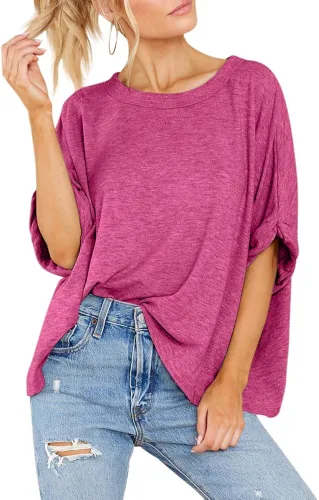 Vista 3 de Camiseta de gran tamaño para mujer, de verano, casual, de manga corta, holgada