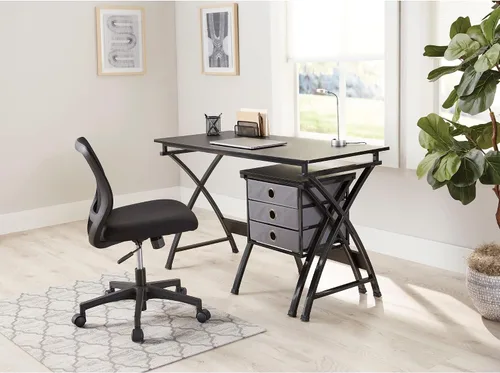Vista 8 de Realspace® X-Cross - Escritorio para computadora de 48 pulgadas de ancho con archivador, color negro