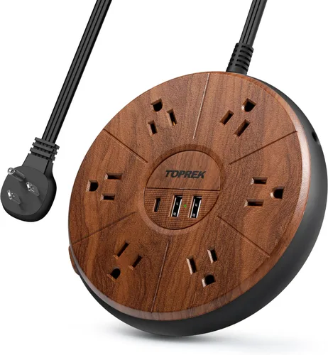 Vista 8 de TOPREK Regleta de alimentación con USB, USB C (3.0 A) con 5 tomas, 2 USB-C y 2 USB-A, cable de extensión plano de 5 pies con enchufe plano