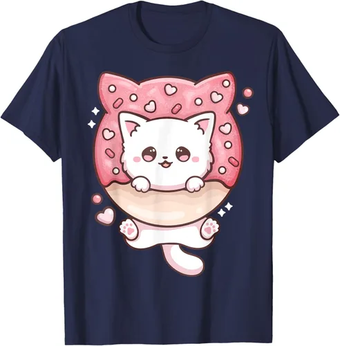 Vista 48 de Camiseta Kawaii Cat Donut Anime Lover Otaku, Negro