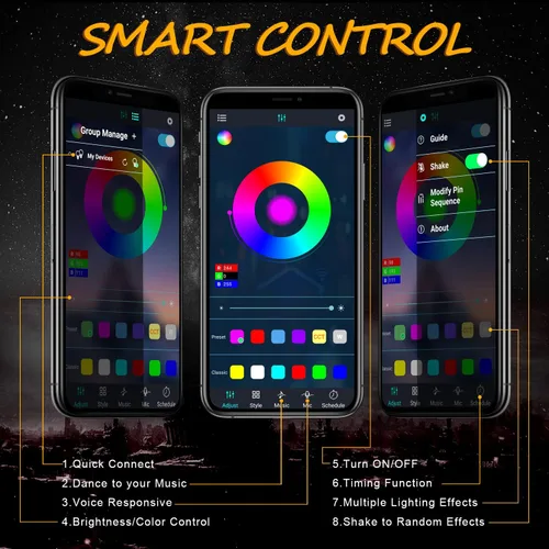 Vista 4 de Niwaker - Kits de luces de roca RGB, 4 cápsulas de luces LED RGB con control Bluetooth, luces LED de neón multicolor para camiones, ATV, UTV, SUV
