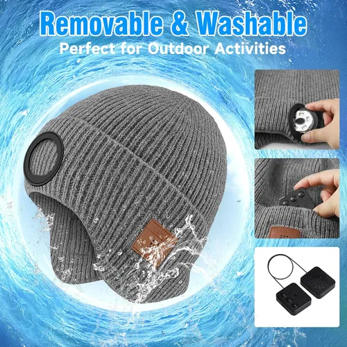 Vista 56 de Gorro Bluetooth con auriculares ligeros e inalámbricos, micrófono integrado y altavoces estéreo mejorados con música