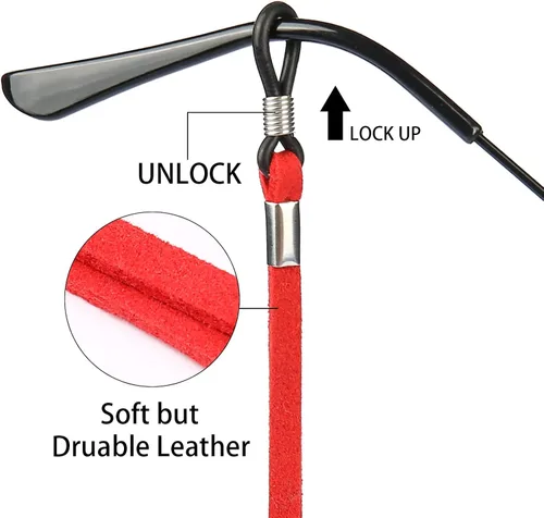 Vista 3 de QINGZHE 6 cadenas de correa para gafas para mujer, antideslizantes, alrededor del cuello, correas de cuero ajustables