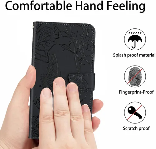 Vista 4 de XYX Wallet Case Compatible with Xiaomi 12S Ultra, Emboss Butterfly Flower PU Leather Flip Protective Case with Adjustable Shoulder Strap for Xiaomi