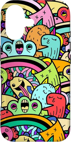 Vista 32 de iPhone 13 Monster Doodle Street Art Pattern, divertido estuche de estilo urbano
