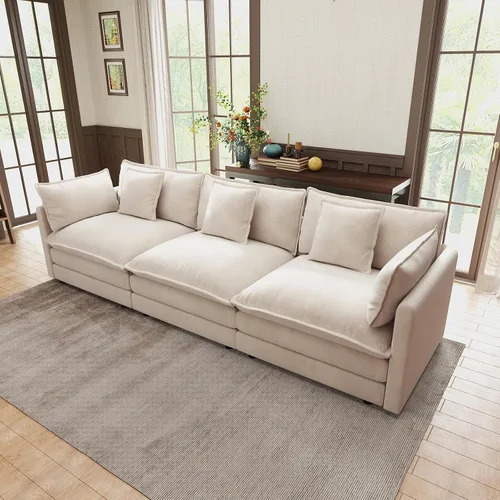 Vista 50 de Sofá seccional modular, sofá seccional en forma de L de 76.7 pulgadas con otomana móvil, cómodo loveseat de chenilla nube con reposabrazos