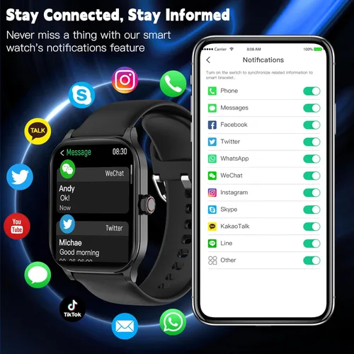 Vista 2 de Reloj inteligente para mujeres y hombres con texto y llamadas, nuevos relojes inteligentes con IA 2025 con monitor de frecuencia cardíaca