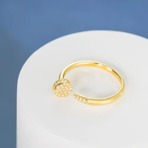 Vista 2 de Anillo de plata de ley 925 chapada en oro de 18 quilates, ajustable, para uñas, anillo de boda apilable con circonita cúbica, sin níquel