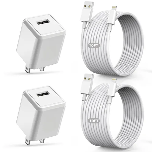 Vista 7 de Carga para cargador de iPhone [certificado MFi de Apple] Paquete de 2 cables Lightning para sincronización de datos con cable de carga USB A, bloque