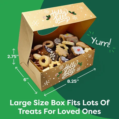 Vista 3 de Cajas de galletas navideñas para regalar, 12 latas de galletas navideñas de papel kraft con tapas, cajas resistentes de Navidad, latas de Navidad