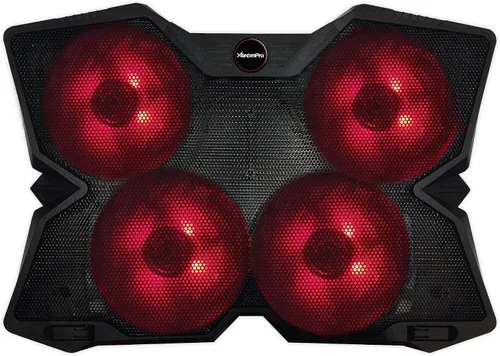Vista 5 de Enfriador portátil de malla metálica para laptop, 4 ventiladores silenciosos con luz LED roja, altura ajustable, portátil de hasta 17 pulgadas, 2