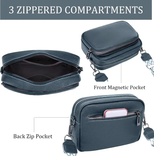 Vista 2 de Bolso cruzado pequeño para mujer, de piel auténtica, bolso cruzado para cámara, bolso cruzado para mujer con correa de guitarra
