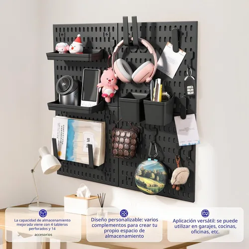 Vista 3 de Kit de Combinación de Tablero Perforado, Organizador de Pared Modular Blanco de Tablero Perforado con 4 Tableros Perforados y Accesorios Colgantes