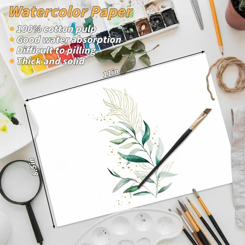 Vista 2 de 150 hojas de papel para acuarela a granel, papel de color blanco para estudiantes de pintura, adultos, artistas, dibujo - 65LB/180GSM papel de arte