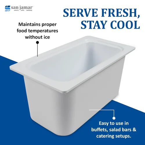 Vista 3 de San Jamar Chill-It - Sartén para alimentos de 1/3 – CI7003WH 6 pulgadas de profundidad aislada comercial con forro de gel congelable, recipiente