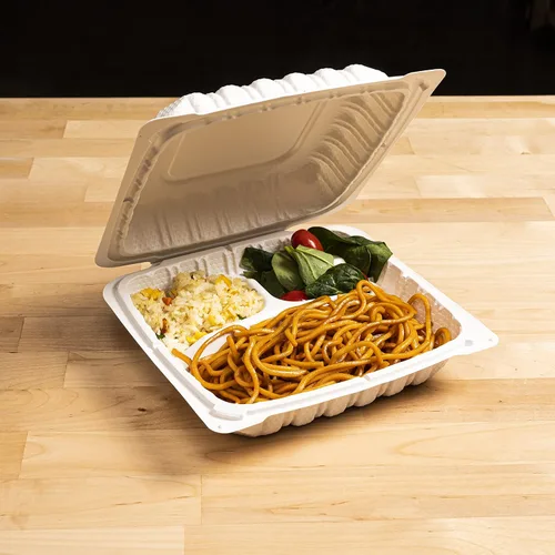 Vista 7 de TIYA - Recipientes de comida Clamshell color blanco, paquete de 150 unidades, 8 x 8 pulgadas, recipientes para llevar, plástico para microondas