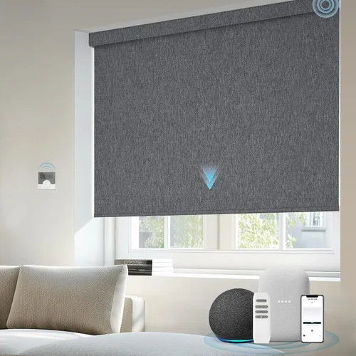 Vista 32 de Motorized Light Filtering Shades Compatible with Alexa Google Smart Blinds Automatic Window Shade Remote Control 70% Blackout Sunny Black