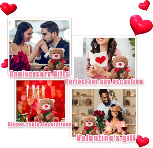 Vista 7 de IKASA Juguete de peluche de oso con lazo para San Valentín, lindo juguete pequeño de peluche suave de 10.6 pulgadas, regalos para novia (oso)