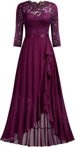 Vista 5 de Vestido largo de dama de honor con vuelos de encaje y cuello en V para mujer de MIUSOL