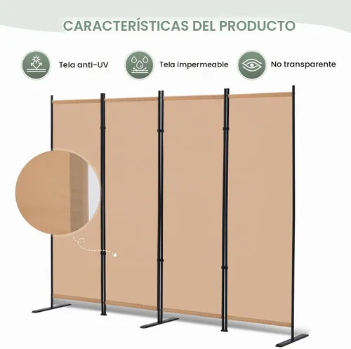 Vista 7 de RANTILA Divisor de habitación de 4 paneles, pantalla de privacidad plegable de 6 pies con pies anchos, partición independiente para separación