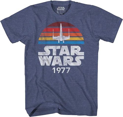 Vista 4 de STAR WARS 1977 Distressed Logo Rainbow X-Wing - Camiseta para hombre Negro