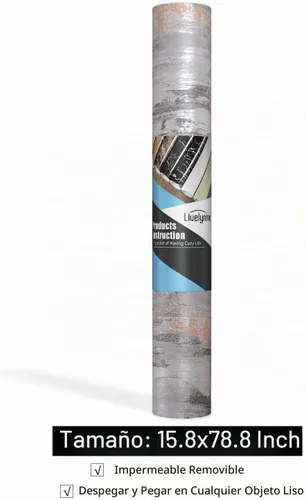 Vista 7 de Livelynine Papel tapiz de hormigón metálico para despegar y pegar para dormitorio, papel de contacto de concreto de vinilo para paredes, papel tapiz