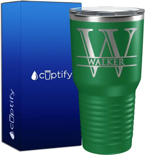 Vista 31 de Vaso personalizado de regalo de cumpleaños para mujeres y hombres, con monograma de escritura dividida, inicial y nombre grabado en negro, taza