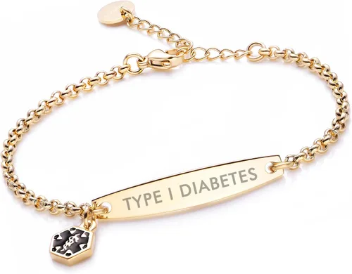 Vista 85 de LinnaLove - Pulsera de identificación de alerta médica con cadena Rolo simple pregrabada para mujer