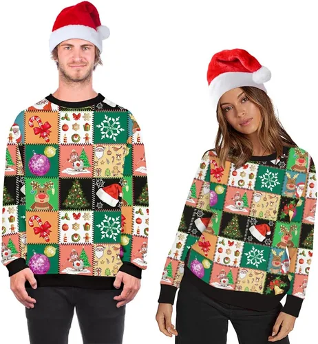 Vista 5 de ALBIZIA sudadera unisex con cuello redondo y estampado de animales, suéter feo de Navidad
