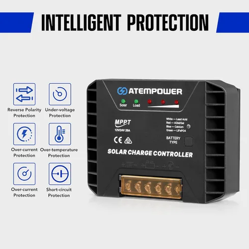 Vista 8 de ATEM POWER Controlador de carga solar MPPT de 20 A 12 V/24 V que selecciona el tipo de batería Activar batería de litio Controlador solar